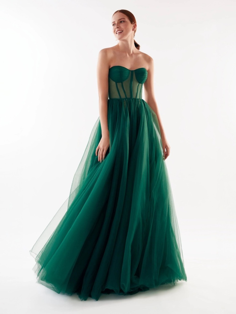 Milly Strapless Emerald Tulle Ball Gown